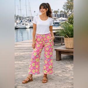Lilly Pulitzer Floral Wide Leg Pants | Pink & Green | Resort | US 4